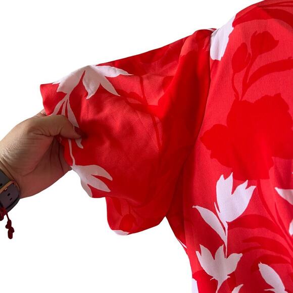 Lane Bryant Women’s Plus Size Floral Front Tie Midi Dress Coral White Size 22 - Picture 6 of 10